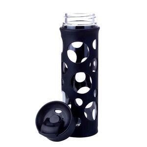 Glass water bottle, in Black silicone cover slippery. Cute way of drinking water